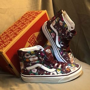 VANS Floral Sk8-Hi Zip US Kids Size 1.0 Burgundy Laced